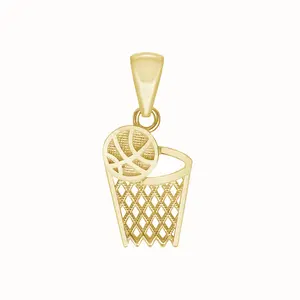 Basketball and Net Charm Pendant Necklace in Solid Gold