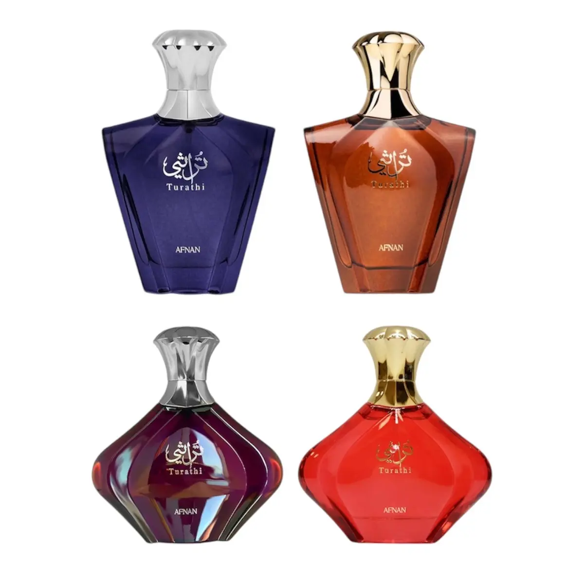 Afnan Turathi Value Pack of 4 (Blue, Brown, Purple & Red) 3.4 Fl.Oz of each EDP Spray perfume