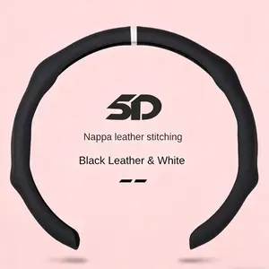 5D Nappa Leather Steering Wheel Cover, Perforated Breathable Design, Secure Grip, 15" Fit Steeringwheelcover, Universal Fit for Most Cars, Sedans, SUVs