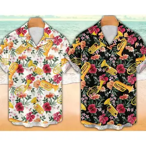 Tropical Tuba Hawaiian Shirt  Tuba Player Button Down Shirt  Aloha Summer Vacation Hawaiian Shirt  Tuba Lovers Shirt  Marching Band Gifts