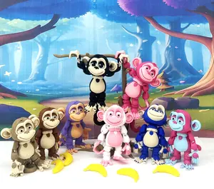 Articulated Monkey Fidget Toy 1pc 2.75" 3D Printed Posable Desk Decor with Banana on Tree Charms Playful Workspace Accessory for Fidgeting and Decoration