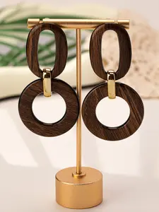 New Geometric Round Matte Vintage Wood Texture Resin Earrings, Original Style High-Quality Simple Versatile Earings for Women