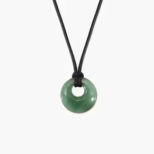 en route Green Aventurine Cord Necklace, Natural Stone with Braided Cord, Lightweight Comfort for All Day Wear, Fresh Spring Bloom Aesthetic, Ideal for Picnic or Nature Walk