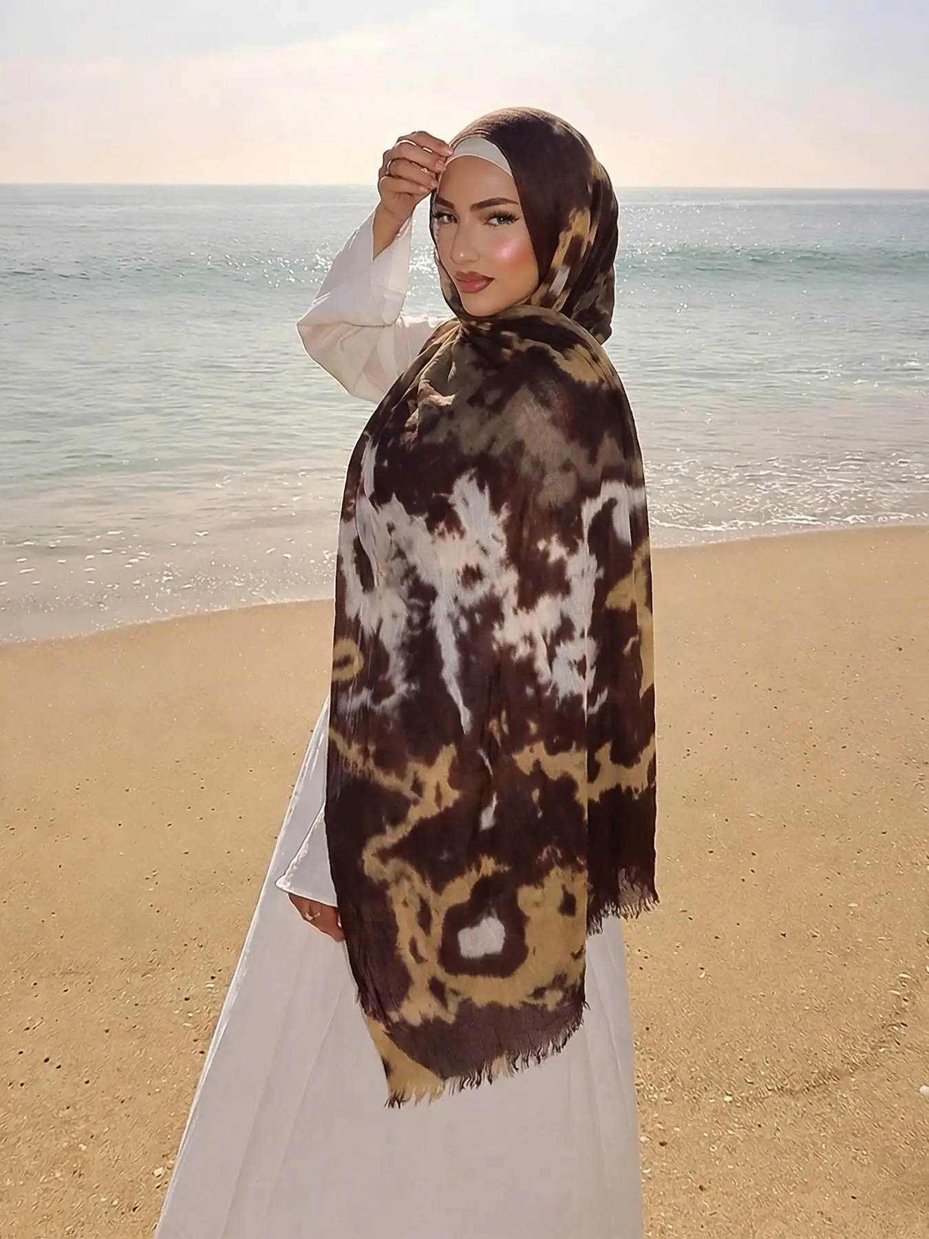 1pc Boho Tie-Dye Hijab for Women, Fashionable Versatile Muslim Hijab, European and American Style Islamic Scarf, Decorative Wrap, Head Scarf