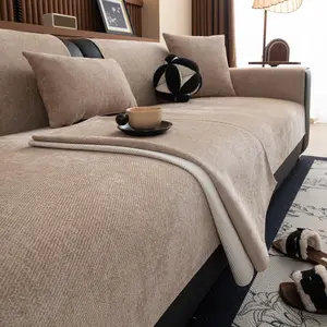 Solid Color Chenille Sofa Cover, 1 Count Non-slip Sofa Slipcover, Elastic Sofa Slipcover, Dustproof Sofa Protector, Universal Sofa Protector, Sofa Couch Covers, Home Decor for Living Room, Office, Car, Outdoor, Washable Sofa Slipcover