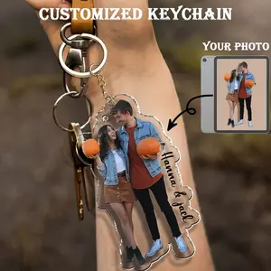 A Customized Couple'S Photo And Text Keychain, Personalized Acrylic Photo Keychain, Not Plated with Precious Metals, Universally Applicable, Unique, Custom-Made, an Ideal Gift for Anniversaries