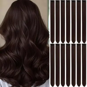 Dream Rainbow Colored Hair Extensions 14 PCS 20 In Synthetic Clip in Hairpieces for Girls Women Kids Gift Brown Long Straight Style Party Highlights