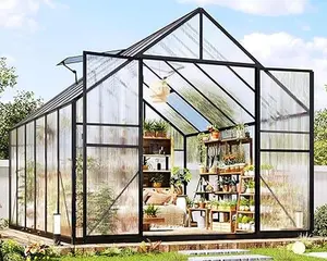 Amerlife Polycarbonate Greenhouses for Outdoors, 2 Top-Opening Windows, 2 Swing Doors, Aluminum Walk-in Heavy Duty for Outdoor Use, Backyard Garden，Best Gift Ideas/Christmas Gifts