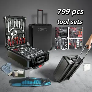 799pcs Home Repair Tool Set Kit for Men, Toolbox Storage Case with 4 Drawers, General Household Tool Kit with Rolling Tool Box, Tool Set Kit for Maintenance, Garden, Homeowner, Handyman for father's day