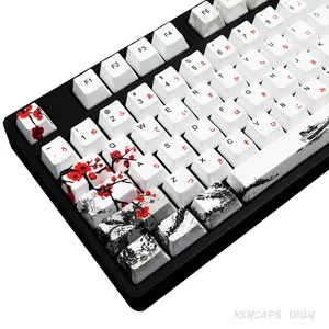 Keycaps 110 Set for Full Size Mechanical Keyboard, Custom PBT OEM Profile Key caps Japanese Style with Keycap Puller for Cherry MX 104/87/71/61 60 Percent Keyboard(Plum Blossom)