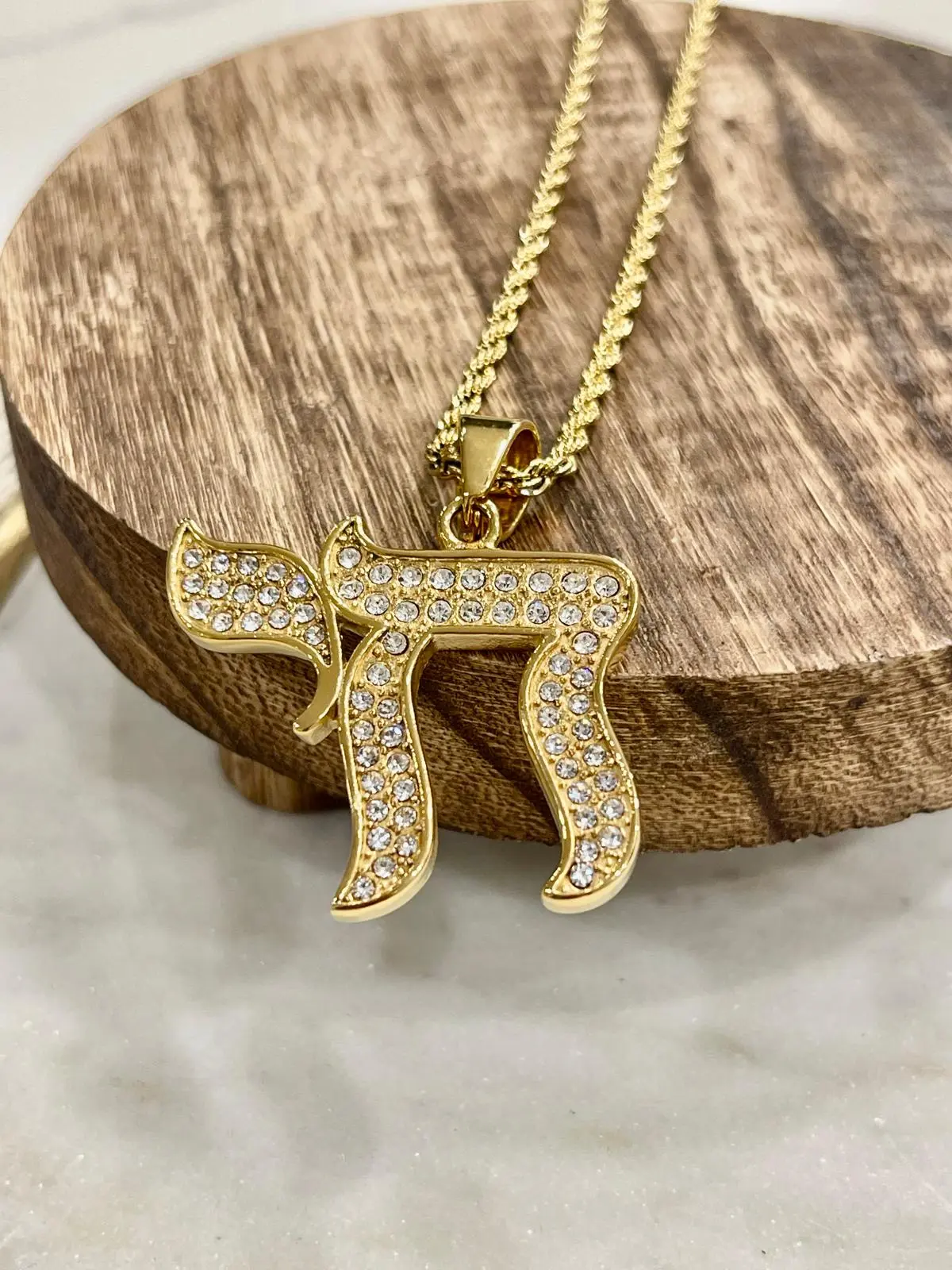 18K Gold Plated Chai Pendant Necklace with Chain and Pendant