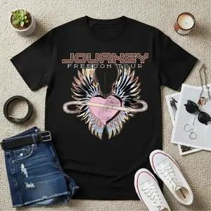 Journey Print Shirts for Women - Round Neck Fashion Casual Graphic Tee, Women's Spring Holida Top