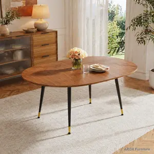 Oval Walnut Dining Table - Easy-Extendable Modern ARCH Kitchen Table with MDF Top, Sturdy Metal Legs, Easy Assembly, Seats 6-10 for Dining Room