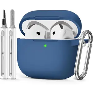 for AirPods 4 Case 2024 Come with Cleaner Kit,Soft Silicone Protective Cover for  AirPods 4th Generation Cases with Keychain,Compatible with AirPod 4 Case for Women Men-Midnight Blue
