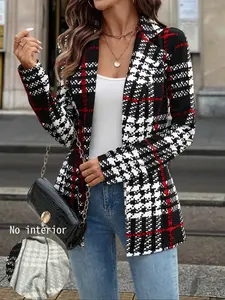 Women's Plaid Open Front Blazer Jackets, Long Sleeve Lapel Collar, Casual Jacket, Stylish and Comfortable, Perfect for Everyday Wear