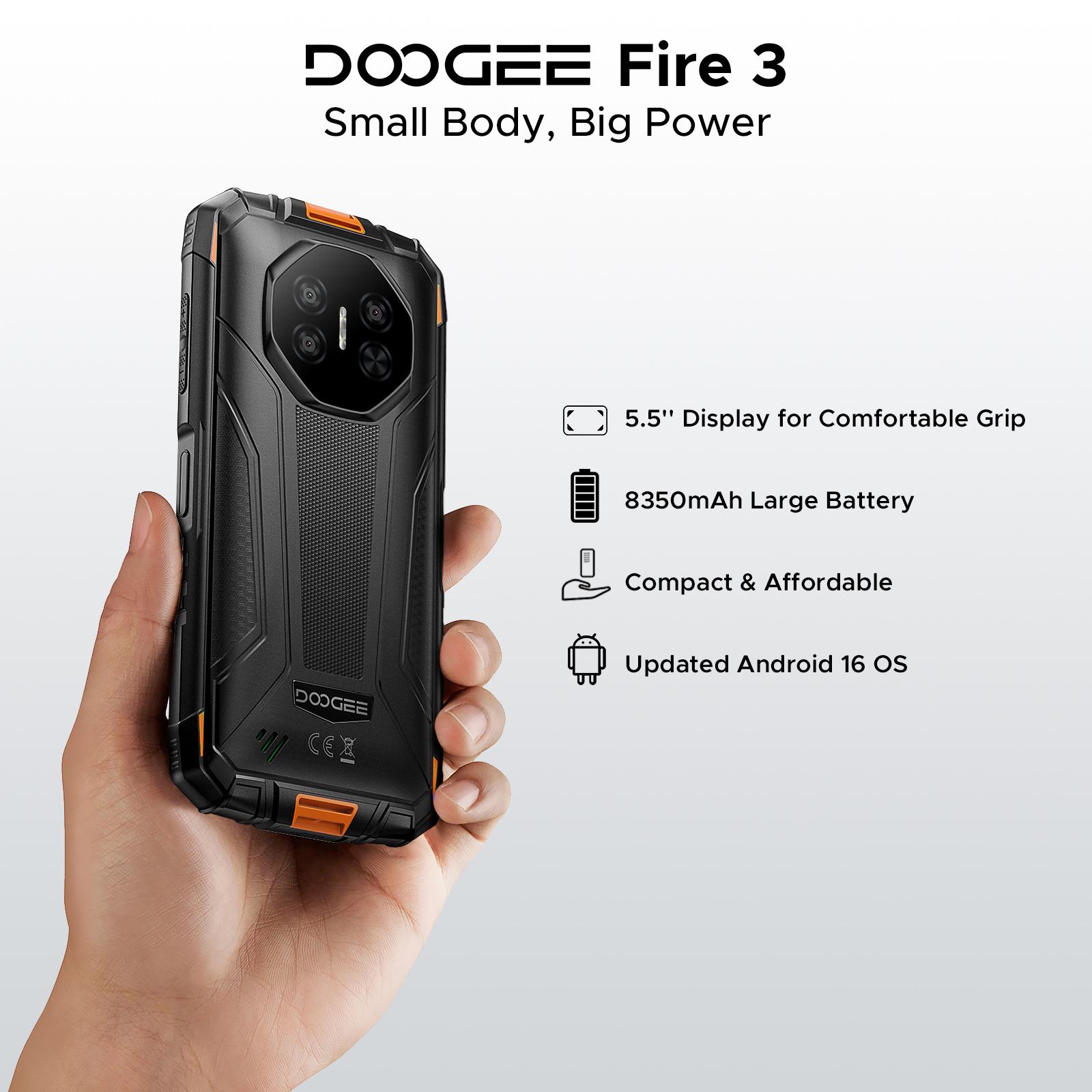 DOOGEE Fire 3 Android 15 Rugged Phone Unlocked,8350mAh Battery,12GB+64GB/2TB,Octa Core Rugged Smartphone,5.5" IPS HD+ Display,13MP+8MP,IP68 Waterproof Cell Phone,Face Unlock,NFC/T-Mobile