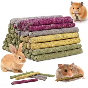 33 Pcs Rabbit Chew Sticks, Rabbit Toys, Guinea Pig Toys, Natural Timothy Grass Molar Teeth Stick Chew Toys, Mixing Natural Flowers Chewing Toys, Small Animals Treats