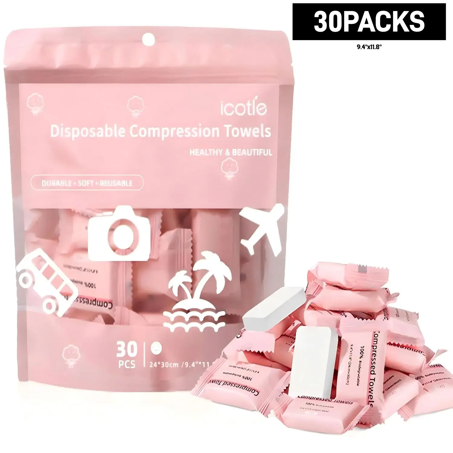 Disposable Compressed Face Towels, 30 Packs Portable Compressed Towels, Personal Face Towel for Travel Camping Hiking, Portable Coin Tissues, Soft, Absorbent Towel, Facial Towels Disposable
