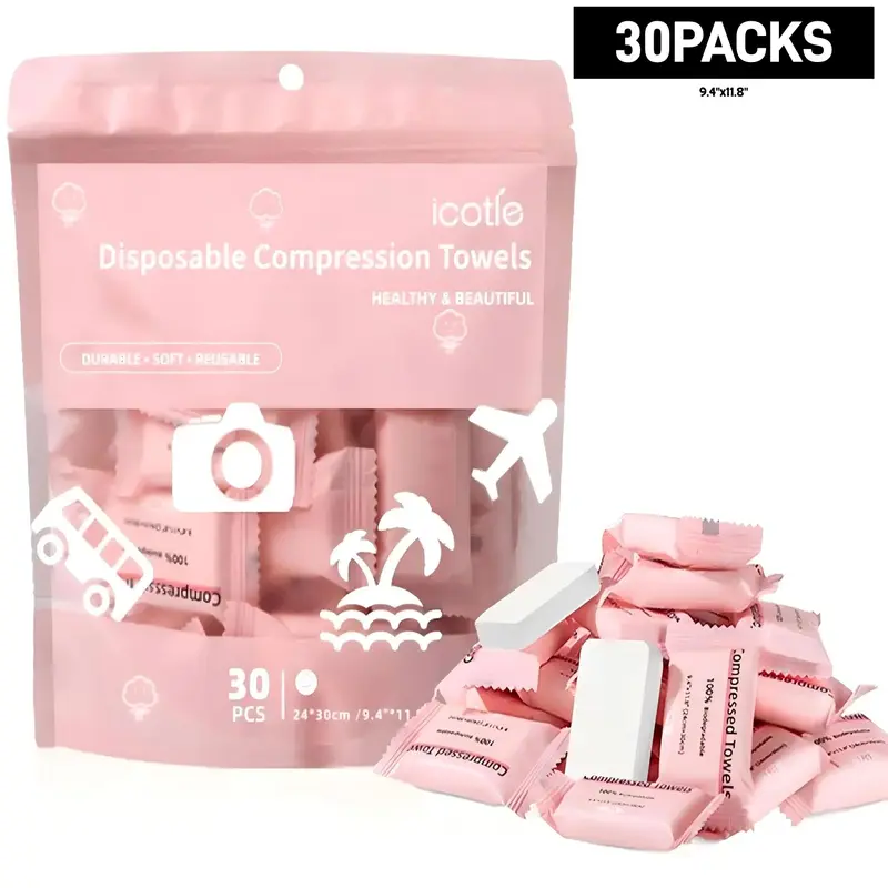 Disposable Compressed Face Towels, 30 Packs Portable Compressed Towels, Personal Face Towel for Travel Camping Hiking, Portable Coin Tissues, Soft, Absorbent Towel, Facial Towels Disposable