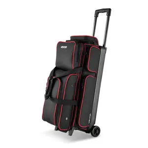 VEVOR Bowling Ball Bag, 3 Ball Double Roller Bowling Bag with Wheels, Featuring a Separate Compartment for Shoes (Up To US Size 16) & Oversized Accessory Pocket, Retractable Handle Extends to 41.34 i