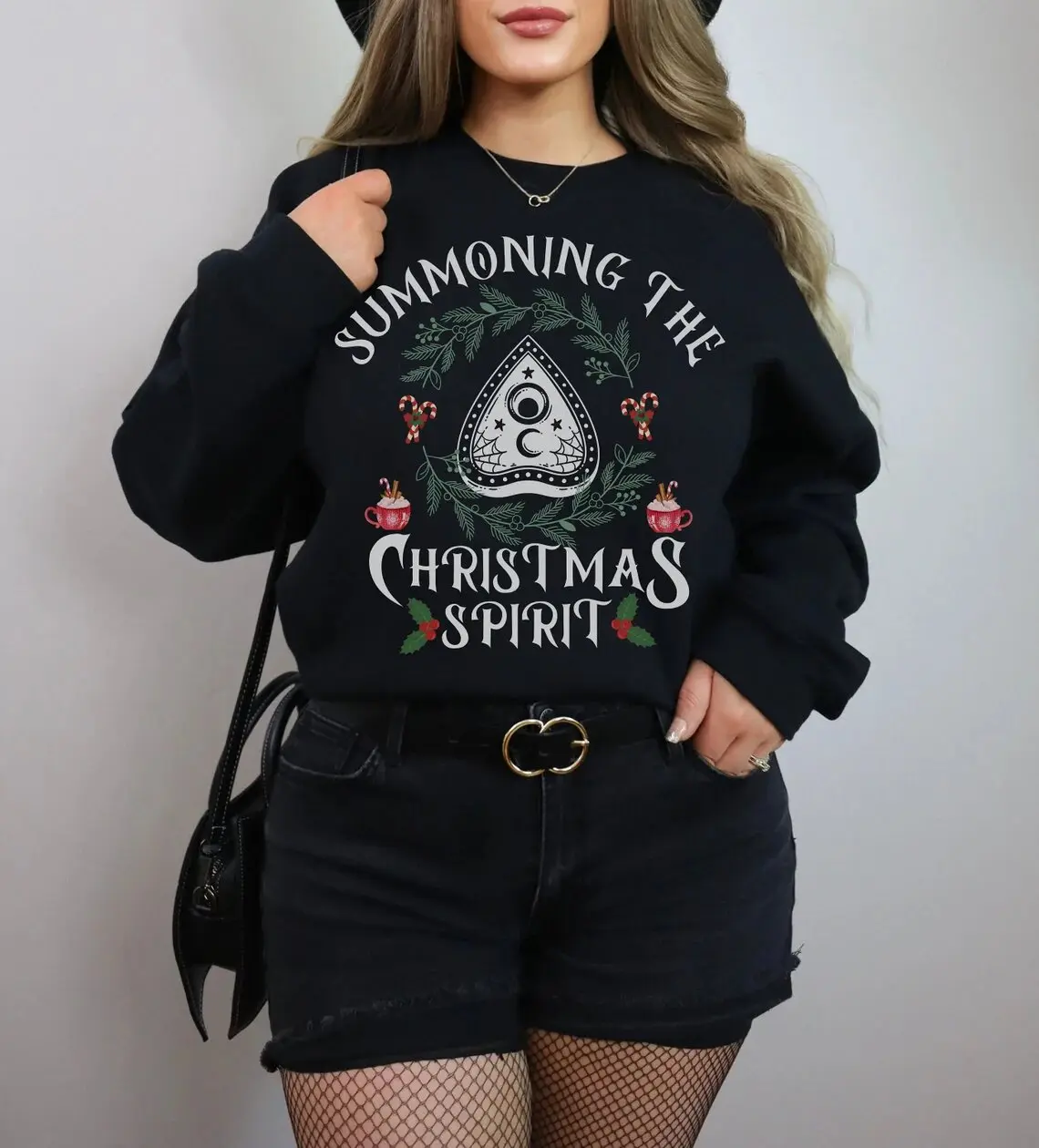 Funny Creepmus Sweatshirt, Summoning the Christmas Spirit Sweatshirt, Gothic X-Mas Crewneck Sweater, Witchy Clothing, Goth Christmas Sweater