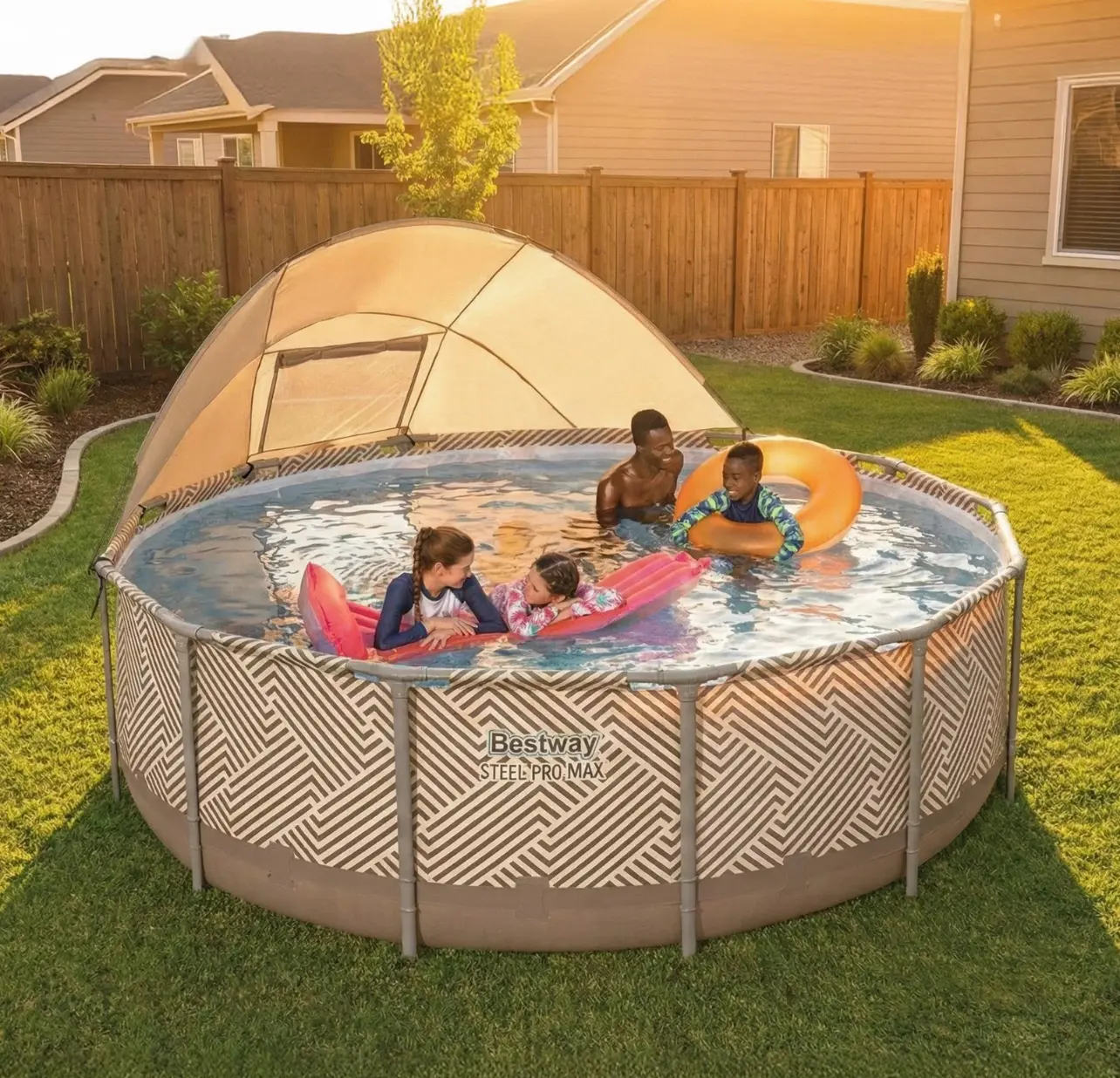 Bestway Steel Pro MAX 13FT x 42IN Round Above Ground Pool Set with Canopy, Pump & Ladder