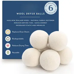 Dryer Balls 6-Pack - XL,   Zealand ,  and Handmade. -Free,  Fabric Softener, Reduce Wrinkles and Decrease Drying Time (White)