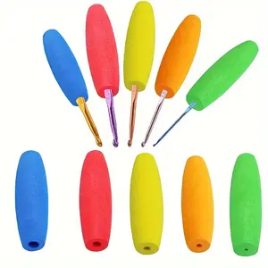 Ergonomic Crochet Hook Set, Comfortable Handle, Multi-Sized Hooks, Fits 2mm-10mm Hooks, Various Colors, 5-Piece Kit