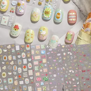 6-Piece Cartoon Flower Nail Art Stickers, Easy Application Daily Design, All-Season Universal, Glossy Finish, DIY Manicure Accessories, DIY Nails