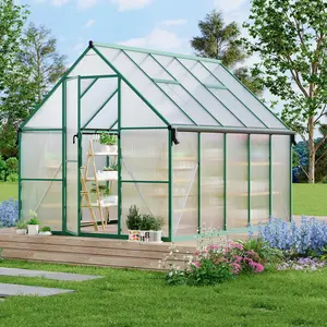 Garvee 8'X10' Aluminum-Framed Polycarbonate Greenhouse, Heavy Duty Polycarbonate Greenhouse with Quick Setup Structure and Roof Vent, Large Enhanced Aluminum Greenhouses Kit for Outdoors