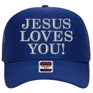 Jesus Loves You Embroidered Trucker Hat – Christian Hat with Faith, Hope & Charity Message – Inspirational Religious Cap for Men & Women – Faith-Based Headwear to Share God’s Love – Uplifting Christian Gift Idea for Believers & Church Groups
