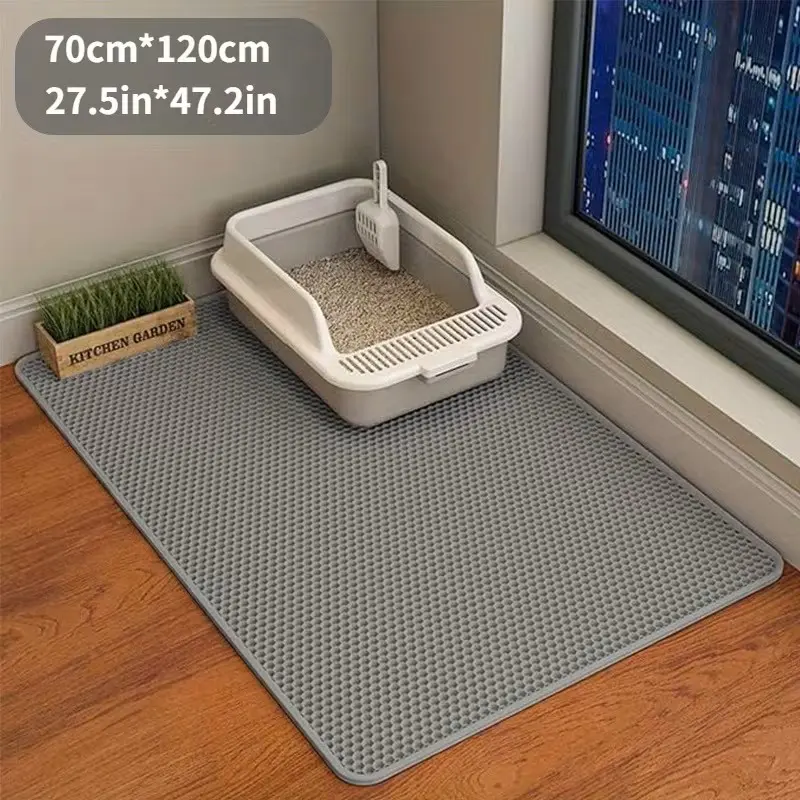 Extra-Large Honeycomb Cat Litter Mat - Double-Layer Litter Catcher Suitable for Multi-Cat Households, Non-Slip, Machine Washable Large Splashproof Pad for Litter Scatter, Soft Safe for Small Paws Design
