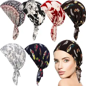 5PCS New Women's Cotton Braid Pirate Hat, Triangle Bag Headscarf Hat, Printed Headscarf Hat, Chemotherapy Hat.