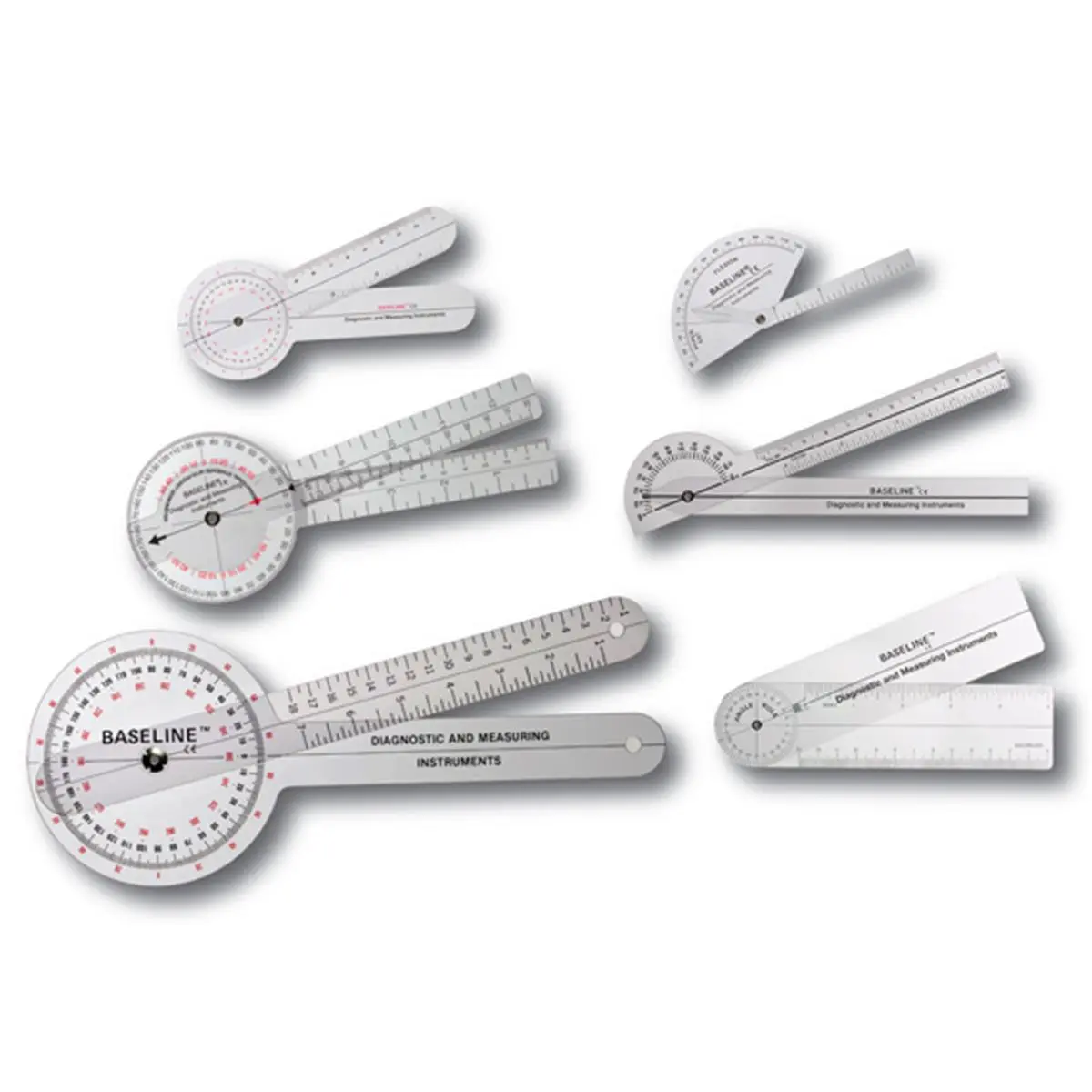 212 MAIN Baseline Transparent Plastic Goniometer - 6-Piece Multi-Pack Isom System Tool with 3 Scales, Range of Motion Angle Measure for Small Animal Health Supplies