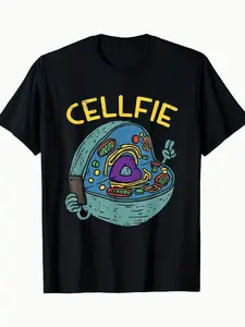 Cell Fie Funny Science Biology Print Men's Crew Neck Fashionable Short Sleeve Sports T-shirt, Comfortable And Versatile, For Summer And Spring, Athletic Style 7