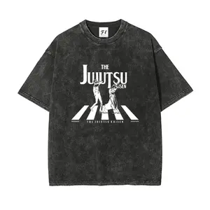 Jujutsu Kaisen washed crew neck short-sleeved shirt, featuring Gojo Satoru and Natsume Yuuki designs, street style.