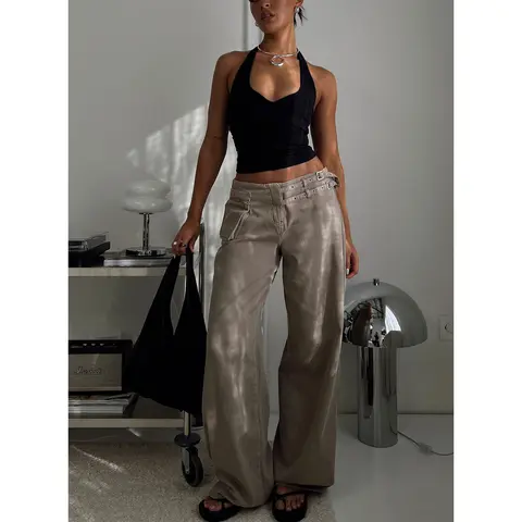Paltrow Mid Rise Wide Leg Cargo Jeans Washed Brown