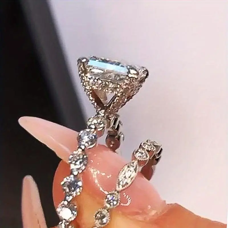 Delicate 2pcs/set Rings Square Cut Shiny Zircon Rings For Women Bridal Wedding Ring Set Party Banquet Valentine Gift
