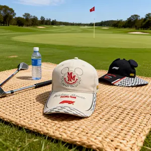 MINISO Mickey Mouse F1 Racing Series Baseball Cap Black Ear Decor Street Style Fashion Adjustable Dad Hat Casual Sun Hat Breathable Cotton Cartoon Design for Daily Outdoor Sports Hip Hop Trendy Headwear