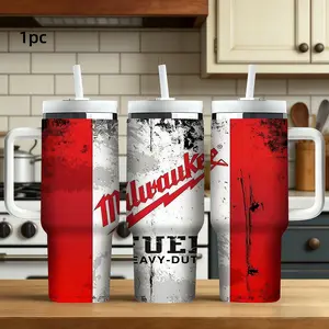 1pc 40oz Stainless Steel Insulated Tumbler — Milwaukee-Style Heavy-Duty Distressed Finish (Dual-Use: Jobsite/Outdoors) — Features Handle and Straw — Ideal for Outdoor Activities, Fitness, and Indoor Use — A Personalized Gift for Birthdays and Holidays