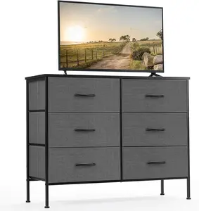 TV Stand with 6 Drawers, 31.5 Inch Dresser Style Media Console for Small Spaces, 2-in-1 Storage Cabinet for Bedroom Living Room, Metal Frame Fabric Drawers, 80 LBS Capacity