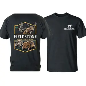 Unisex Fieldstone Sporting Short Sleeve T-Shirt, Wildlife Shield Cotton Graphic Tee with Duck, Deer, Boar & Bear Back Print, Funny Graphic Tee, Trendy T-Shirts, Casual Summer Streetwear Tee, Soft Cotton Graphic Tees, Outdoor Hunting Nature Style fits