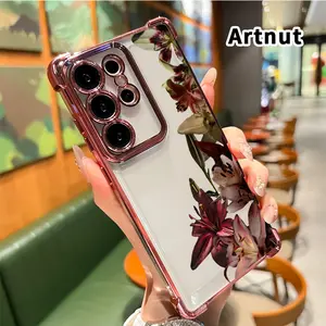 Four Corners Air Cushion Phone Case Compatible with Samsung Galaxy S23 Ultra S24 Plus S25 S22+ FE Edge Lily Elegance Array Pattern Anti-drop Cell Electroplated Transparent Silicone Cover