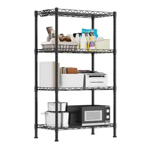 4-Tier Heavy Duty Wire Shelving Unit – 23.6"L x 13.8"W x 40"H, Black Metal Shelf , Adjustable Storage Rack for Laundry, Bathroom, Kitchen, Garage