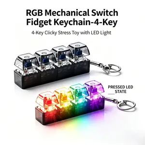 4-Key Fidget Keychain with RGB LED Lights Compact Stress Relief Toy for Kids & Adults Mechanical Switch Design Portable Keychain Clip Press-Triggered Light Show Authentic Keyboard Feel tiktokshopspringglowup
