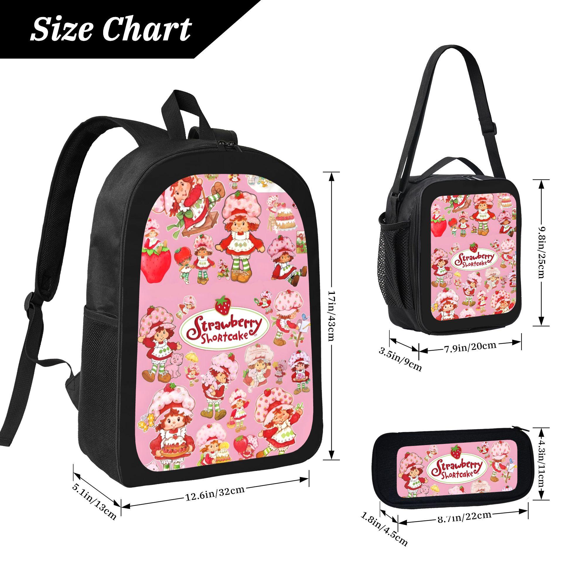 Strawberry Shortcake Cute Cartoon Strawberry Print Backpack Large Capacity Trendy for School Travel Trend with Lunch Box and Pencil Case for Boys Girls Stylish for Kids Teens Strawberry Shortcake Cute Cartoon Strawberry Print Backpack Large Capacity Trendy for School Travel Trend with Lunch Box and Pencil Case for Boys Girls Stylish for Kids Teens