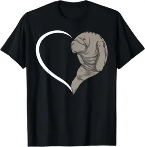 100% cotton Unisex Manatee Shirts For Women Heart Cute Manatee T-Shirt