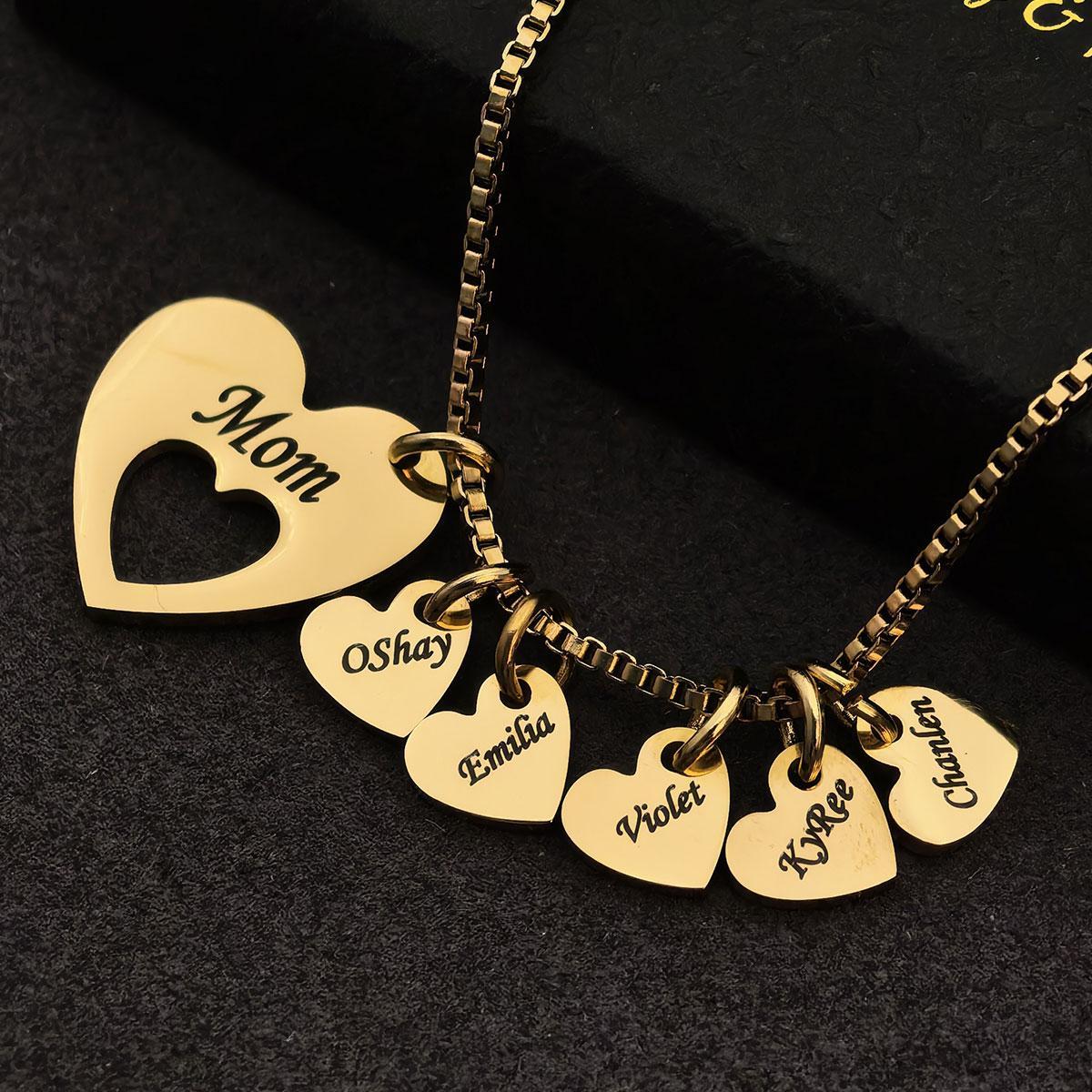 AS1988 Personalized Engraved Name Love Pendant Stainless Steel Custom Multi-name Necklace Holiday Birthday Gift for Mom