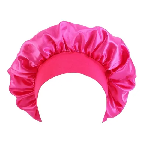 SC Hot Pink Satin Hair Bonnett for Women for Protect Hair for sleeping with Embroidery Logo
