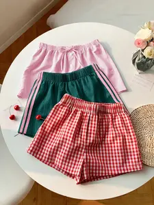 3-Pack Summer Shorts, Loose Fit Home Wear, Striped & Plaid Casual Pants, Outdoor & Streetwear, Campus Fashion, Daily Use